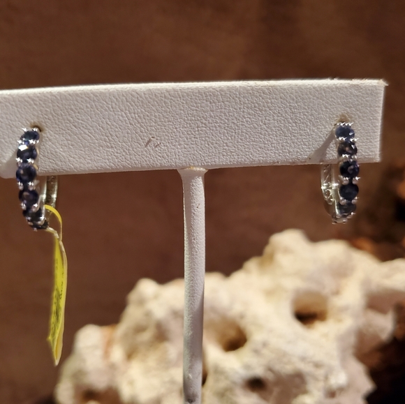 NWT black sapphire hoop earrings